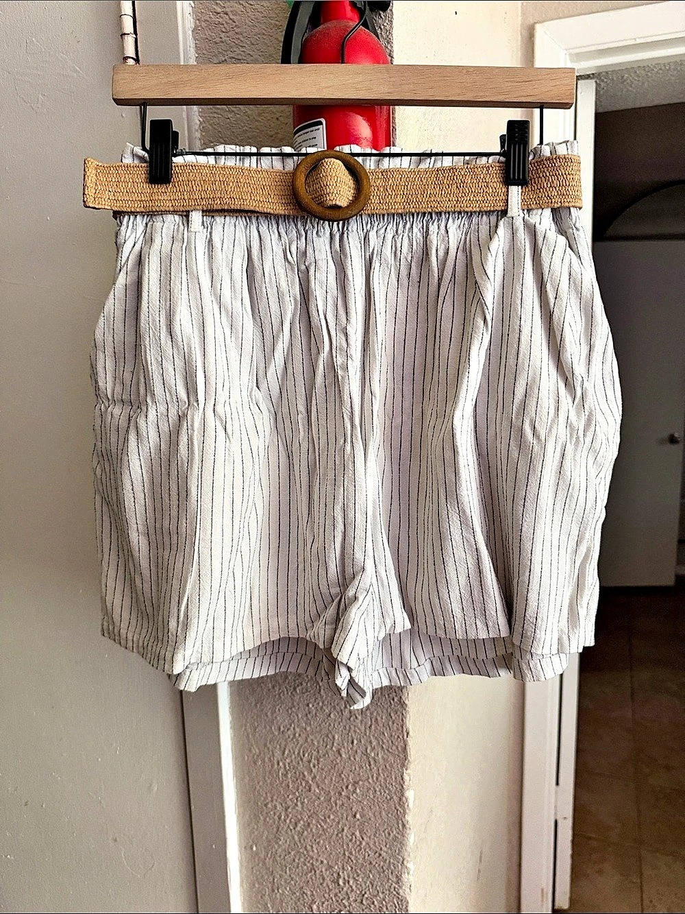 Striped High-Waist Shorts in White & Black Like New